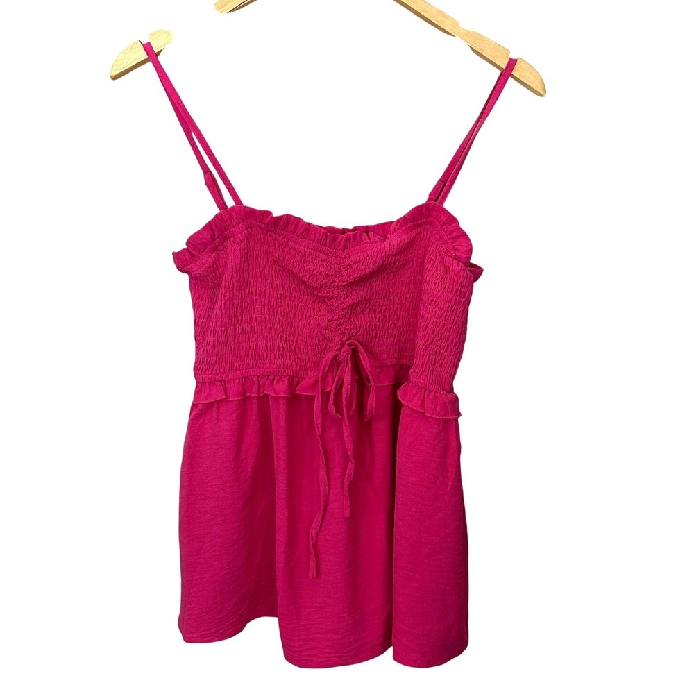 BiBi Smocked Halter Top Blouse Womens Medium Hot Pink Coachella Babydoll Y2K New